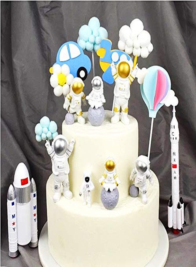 Asng 3pcs Astronaut Desktop Ornaments Resin Spaceman Figure Toy Cake Topper Tabletop Ornament for Kids Party Gift Decor-Gold - Image 2